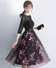 Black Lace Tulle Short Prom Dress, Black Lace Bridesmaid Dress
