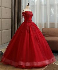 Burgundy Tulle Lace Long Prom Gown Burgundy Tulle Lace Formal Dress