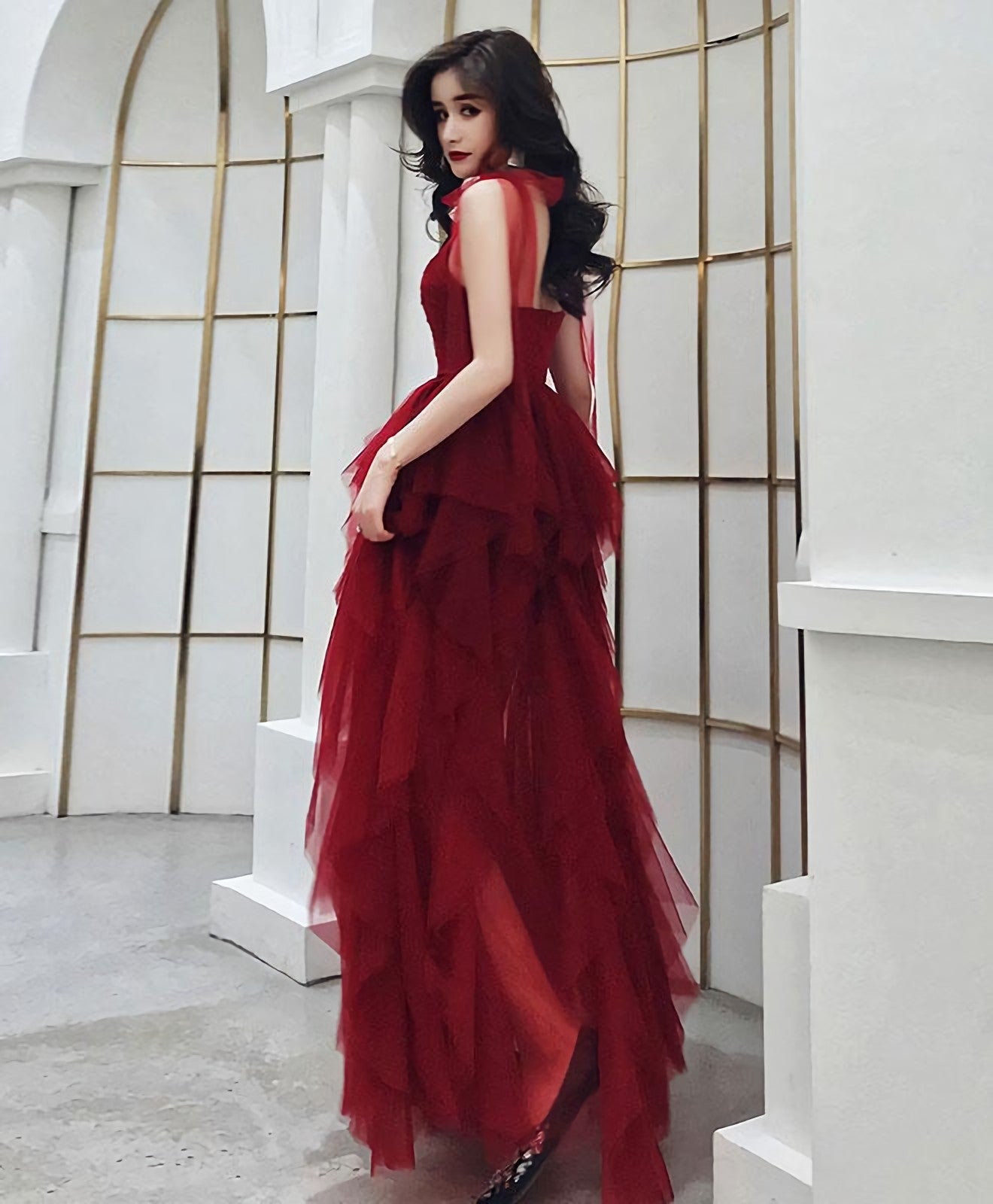 Burgundy Sweetheart Tulle Long Prom Dress Burgundy Evening Dress 1 Secondary image