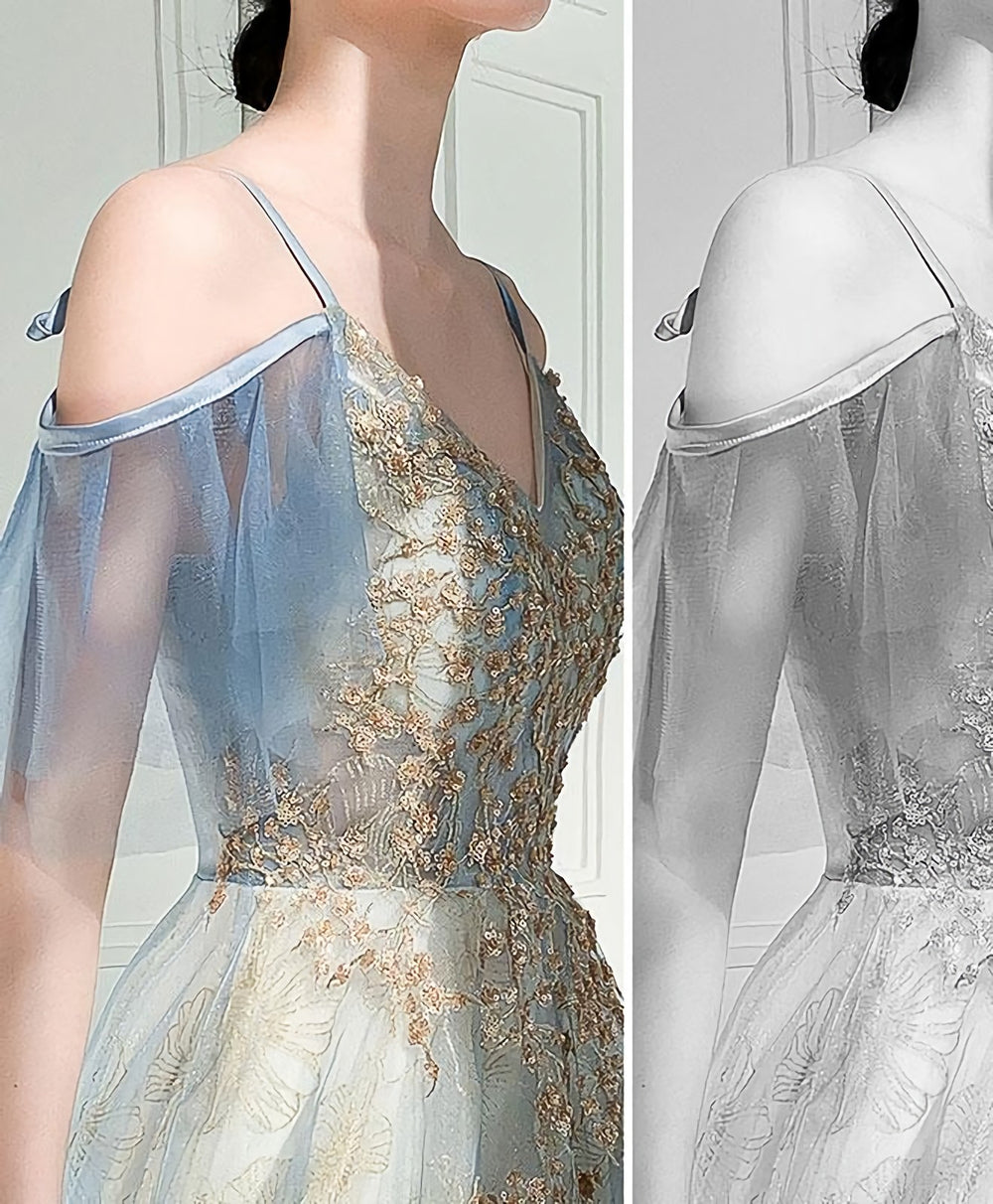 Green Tulle Lace Long Prom Dress, Green Tulle Lace Formal Dress