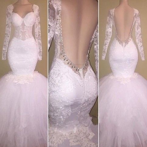 sexy appliques backless mermaid wedding dress long sleeve wedding gown