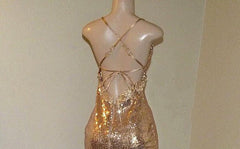 Sexy Backless Gold Sequins Split Train Prom Dress