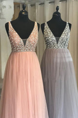 Princess Illusion V Blush Pink Prom Dress with Beading