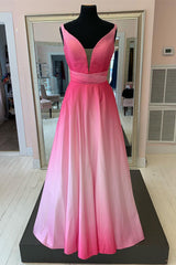 Elegant A-Line Pink Ombre Long Prom Dress
