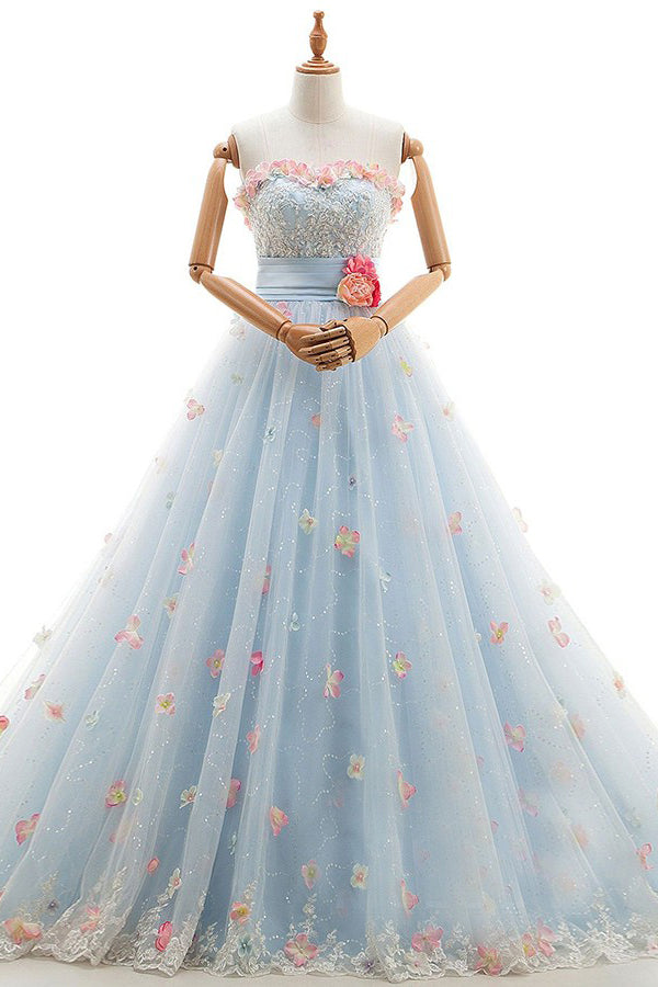 Charming Light Blue Tulle Sweetheart Ball Gown Court Train Wedding Dresses