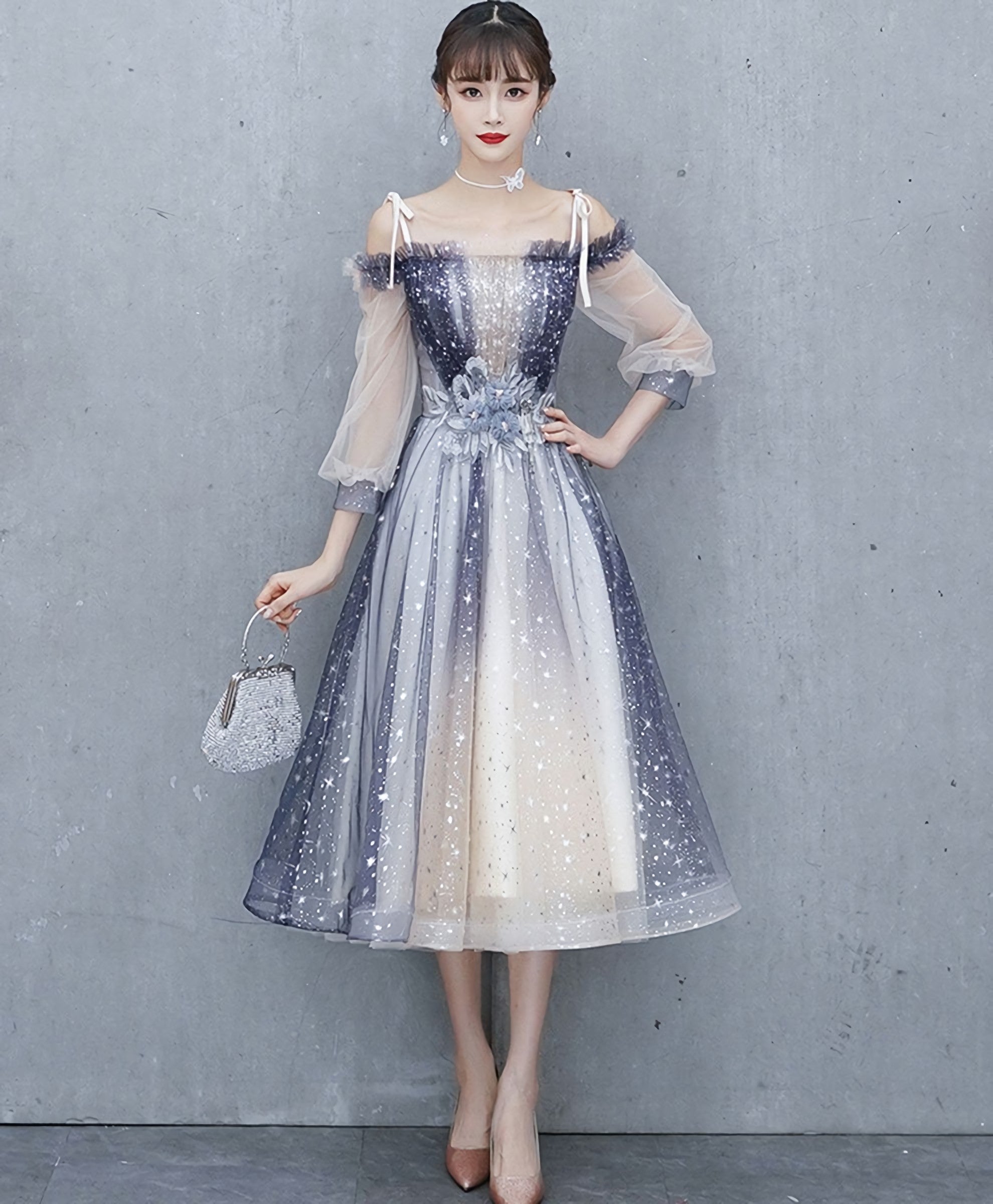 Cute Blue Tulle Short Prom Dress, Blue Tulle Formal Dress