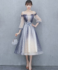Cute Blue Tulle Short Prom Dress, Blue Tulle Formal Dress