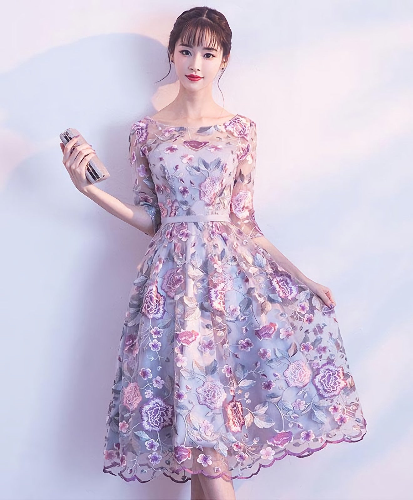 Unique Round Neck Tulle Lace Short Prom Dress, Bridesmaid Dress