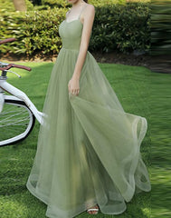 Simple Sweetheart Tulle Green Long Prom Dress, Green Evening Dress