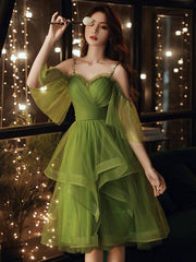 Green Sweetheart Neck Green Tulle Prom Dress, Green Homecoming Dress