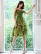 Green Sweetheart Neck Green Tulle Prom Dress, Green Homecoming Dress