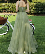 Simple Sweetheart Tulle Green Long Prom Dress, Green Evening Dress