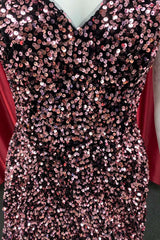 Dark Pink Sequin Strapless A-Line Homecoming Dress