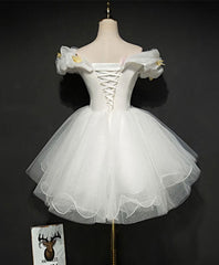 Cute White Tulle Short Prom Gown White Homecoming Dress