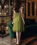 Simple Green Tulle Short Prom Dress, Green Evening Dress