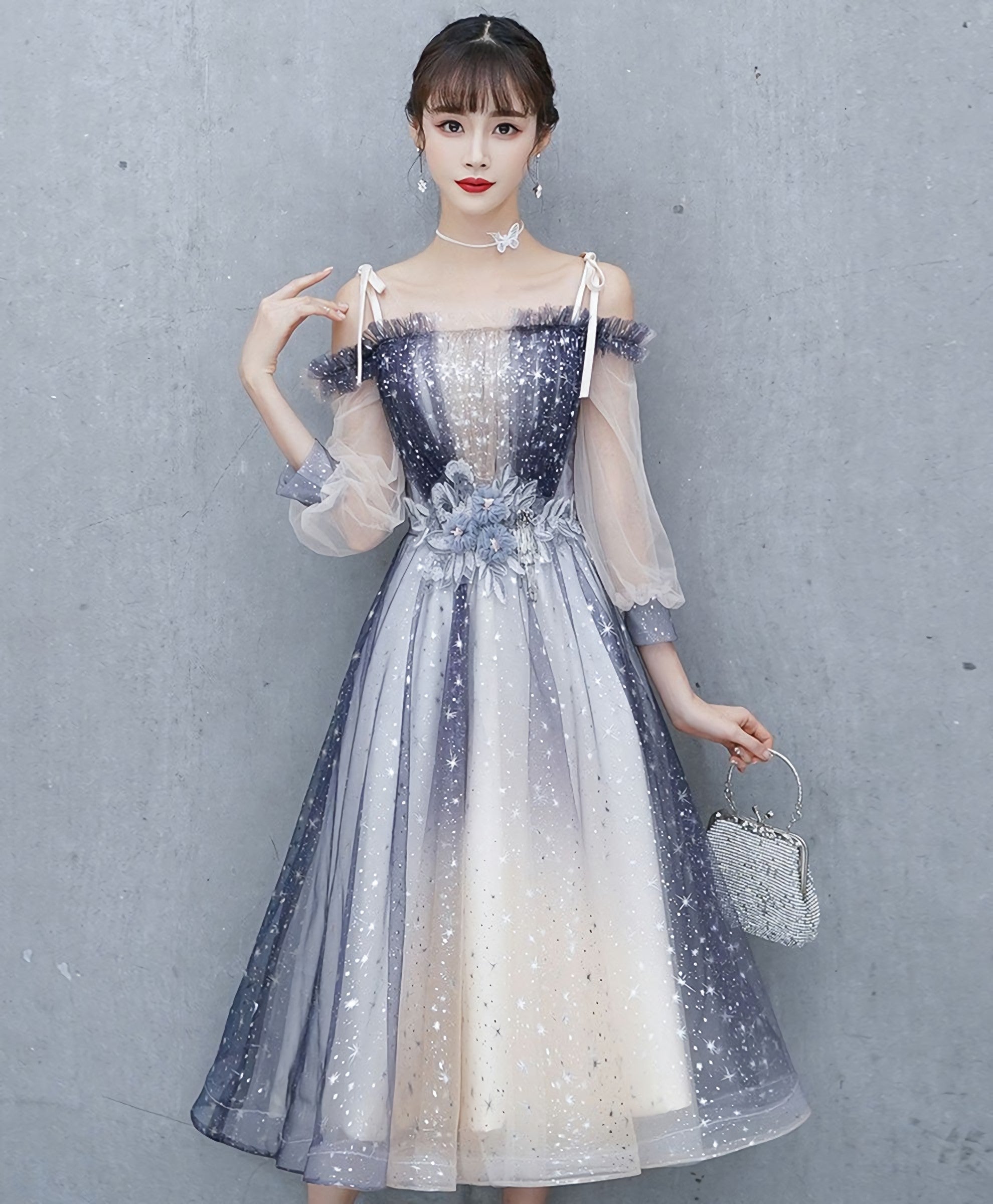 Cute Blue Tulle Short Prom Dress, Blue Tulle Formal Dress