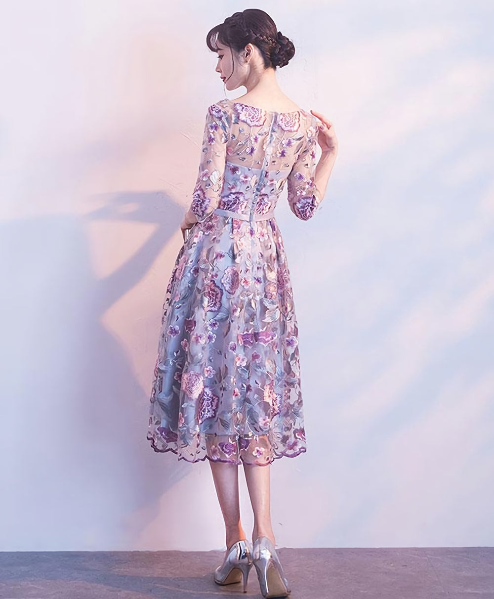 Unique Round Neck Tulle Lace Short Prom Dress, Bridesmaid Dress