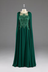 A-Line Chiffon Floor Length Mother of The Bride Dress with Detachable Cape