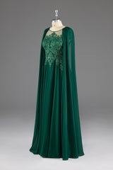 Dark Green A-Line Lace Appliques Chiffon Prom Dress