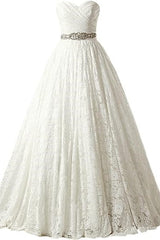 A-line Sweetheart Floor Length Lace Wedding Dresses