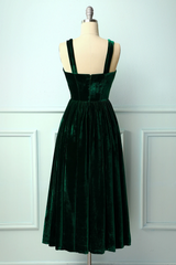Stropper mørkegrøn fløjl kjole