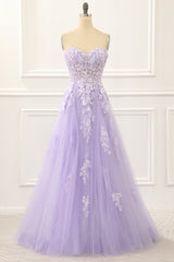 Lavender Off Shoulder Appliques Prom Dress with Feathers