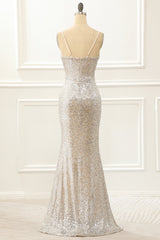 Champagne Mermaid Sequin Prom Dress with Slit