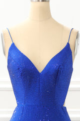 Mermaid Royal Blue Satin Glitter Prom Dress with Beading
