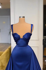 Chic Royal Blue Straps Sweetheart Prom Dress Overskirt With Detachable Train