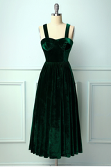 Stropper mørkegrøn fløjl kjole