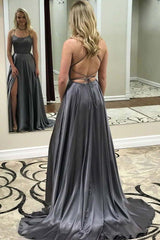 Spaghetti Strap Simple Prom Dress with Side Slit, Long Bridesmaid Dresses