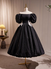 Elegant Black A-Line Off Shoulder Prom Dress with Beads
