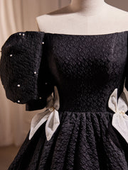 Elegant Black A-Line Off Shoulder Prom Dress with Beads