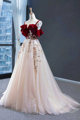 Elegant Straps Tulle With Velvet Red Long Prom Formal Dress Maxi Dresses