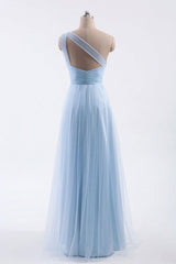 One Shoulder Sweetheart Ice Blue Bridesmaid Dress