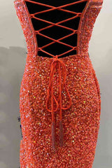 Halter Orange Sequins Bodycon Homecoming Dress Outfits For Women with Tassel
