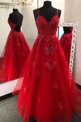 Underbar V Neck Backless Red Lace aftonklänning, 2024 rygglösa röda spets formella klänningar, röd bollklänning