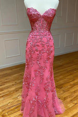 Coral Sweetheart Lace-up Long Mermaid Prom kjole med applikationer
