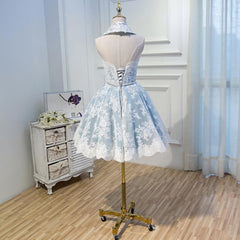 Halter Light Sky Blue Lace Appliques Homecoming Dresses With Lace Up Cocktail Dresses