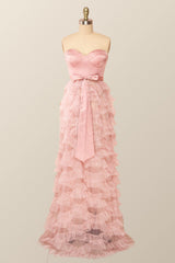 Sweetheart Blush Pink Tiered Ruffles Long Formal Dress