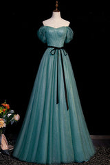 Green Tulle Long Senior Prom Dress, A-Line Formal Evening Dress