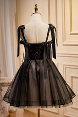 Cute Black Sleeveless A Line Tulle Short Homecoming Dresses