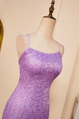 Lavender Lace-Up Sheath Sequins Homecoming Dress