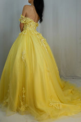 Rochie de seară din dantelă galbenă de pe umăr, rochii formale din dantelă galbenă