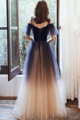 Blue Spaghetti Straps Long Princess Prom Dresses For Girls