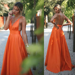 Orange Charming Spaghetti Strap Long Prom Dresses Party Dress For Wedding