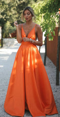Orange Charming Spaghetti Strap Long Prom Dresses Party Dress For Wedding