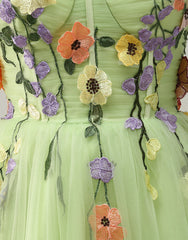 A-Line Tulle Homecoming Dress With Embroidery Flowers