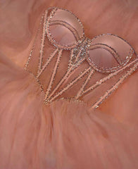 Light Pink A Line Prom Dress Crustal Beaded Long Evening Dresses