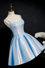 Simple Light Blue Lace Up Back Spaghetti Straps Short Homecoming Dresses Formal Dresses